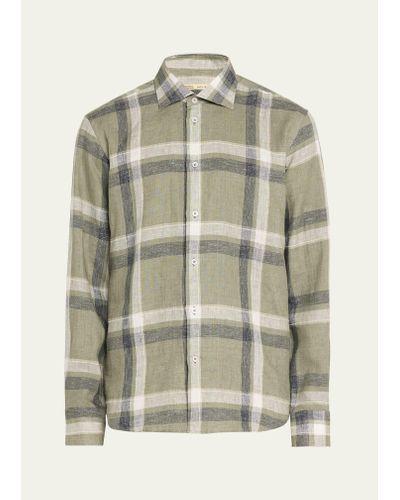 Baldassari Linen-cotton Plaid Sport Shirt - Green