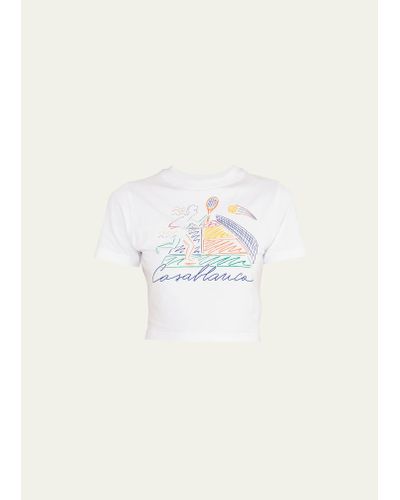 Casablancabrand Jeu De Crayon Screen-printed Crop Baby T-shirt - Natural