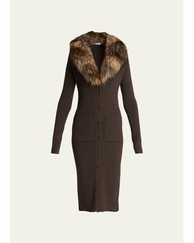 Saint Laurent Lamb-shearling Wool Midi Sweater Dress - Natural