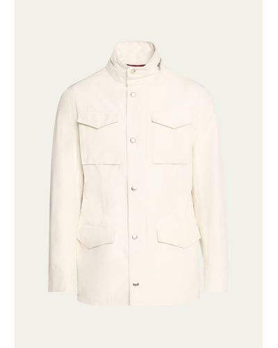 Brunello Cucinelli Linen-silk Concealed Zip Safari Jacket - Natural