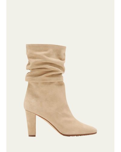 Manolo Blahnik Calasso Suede Slouchy Mid Booties - Natural