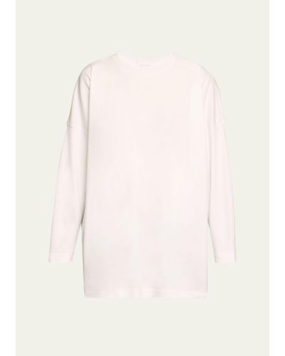 Eskandar Round Neck Long Sleeve Cotton T-shirt - Natural