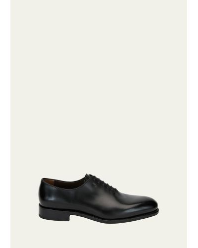 Ferragamo Angiolo Tramezza Whole-cut Leather Lace-up Shoes - Black