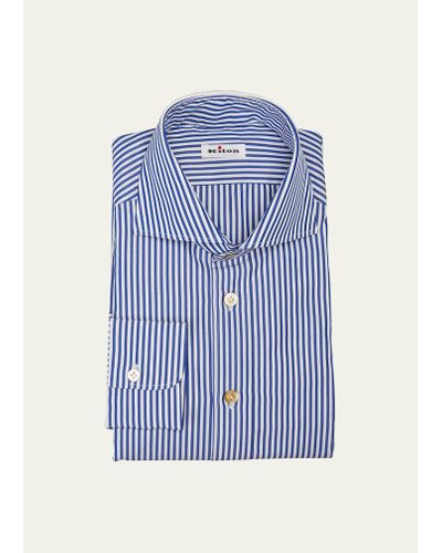 Kiton Bengal Stripe Cotton Dress Shirt - Blue