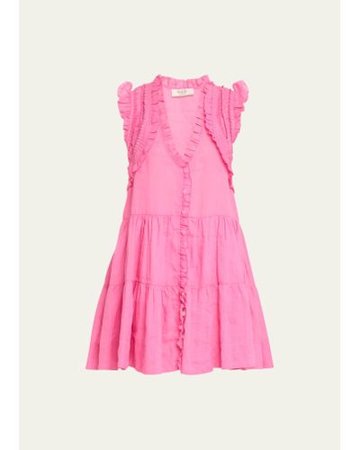Sea Cole Smocked Flutter-sleeve Mini Dress - Pink