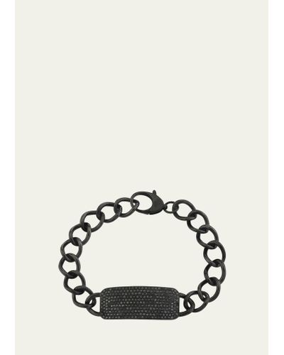 Sheryl Lowe Black Rhodium And Black Pave Diamond Id Tag Bracelet