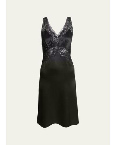 Saint Laurent Lace Trimmed Slip Dress - Black