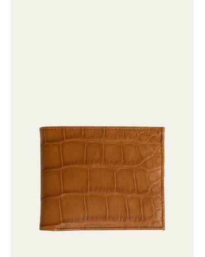 Abas Matte Alligator Leather Bifold Wallet W/ Id Window - Brown