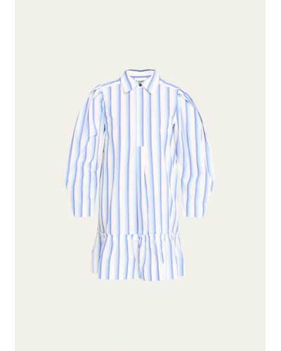 Ganni Stripe Cotton Mini Shirtdress - Blue