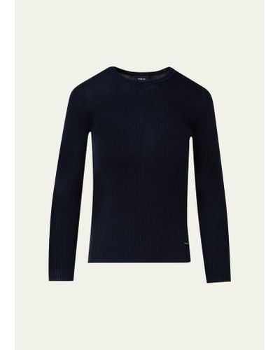 Akris Silk Cotton Seamless Rib Fitted Sweater - Blue