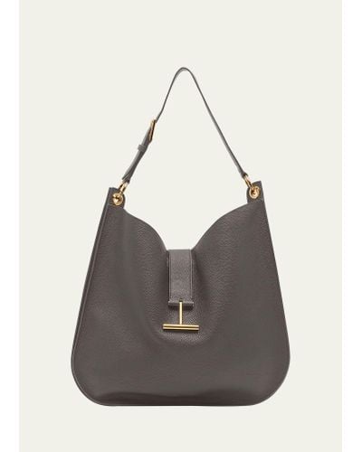 Tom Ford Tara Large Hobo Crossbody In Grained Leather - Natural