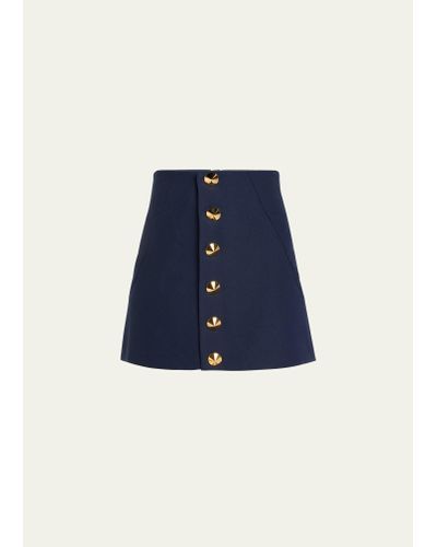 Harbison Pegasus Stud-button Wool Mini Skirt - Blue