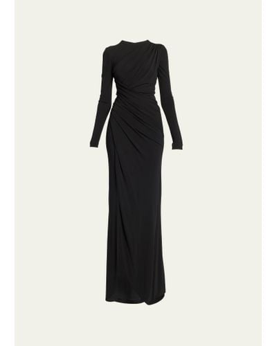 Elie Saab Long Gathered Jersey Fluid Dress - Black