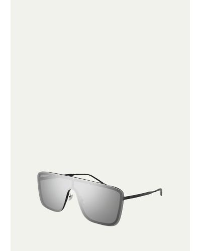 Saint Laurent Unisex Mask Mirrored Shield Metal Sunglasses - White