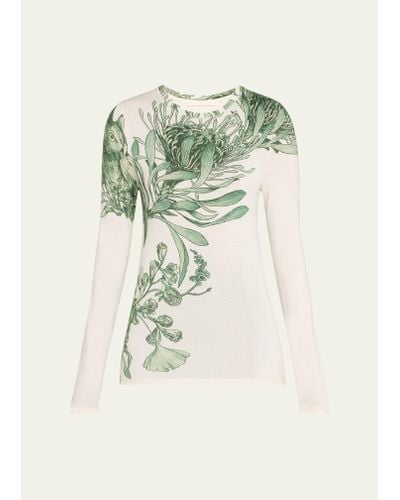 Jason Wu Pincushion Floral-printed Jersey Long-sleeve Top - White