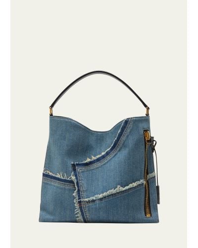 Tom Ford Alix Hobo Small In Patchwork Denim - Blue