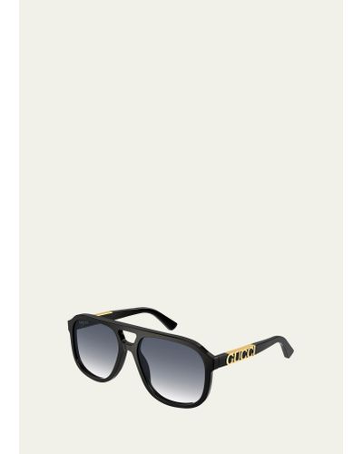 Gucci Logo Embellished Acetate Aviator Sunglasses - White