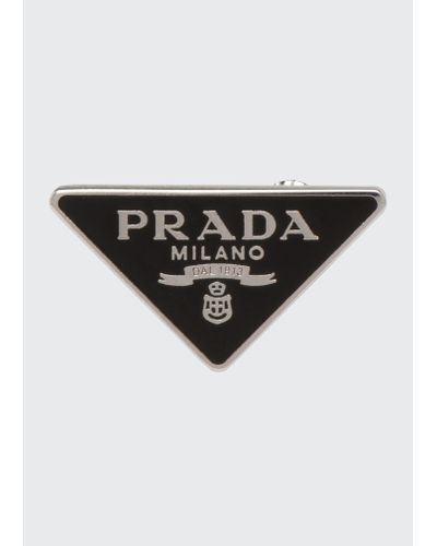 Prada Enamel Triangle Logo Clip Earring - Black