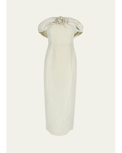 BERNADETTE Serena Off-shoulder Rosette Linen Dress - White