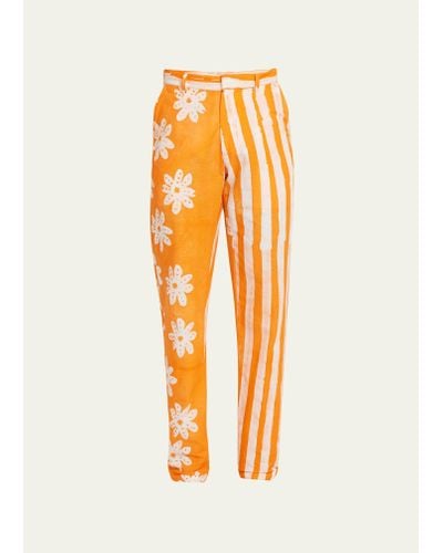 Studio 189 Batik Daisy And Stripe Pants - Orange