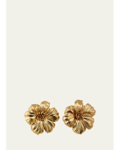 Oscar de la Renta Poppy Flower Button Earrings - Natural
