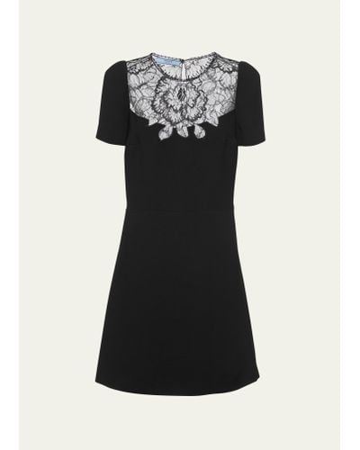 Prada Floral Lace Cady Mini Dress - Black
