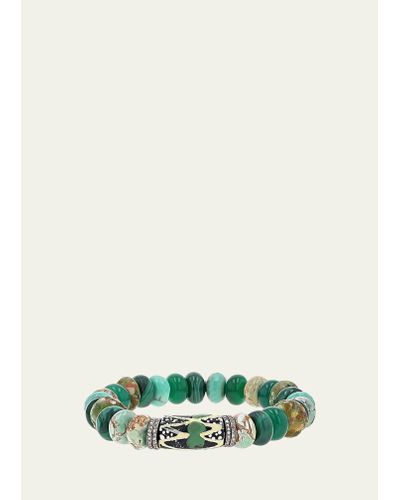 Sheryl Lowe Green African Mix 10mm Bead Bracelet With Pave Diamond Rondelles
