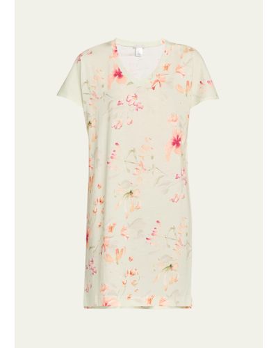 Hanro Short-sleeve Abstract-print Nightgown - Natural