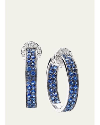 Nam Cho 18k White Gold Diamond And Sapphire Modern Hoop Earrings - Blue