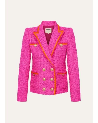 L'Agence Alectra Neon Tweed Collared Jacket - Pink