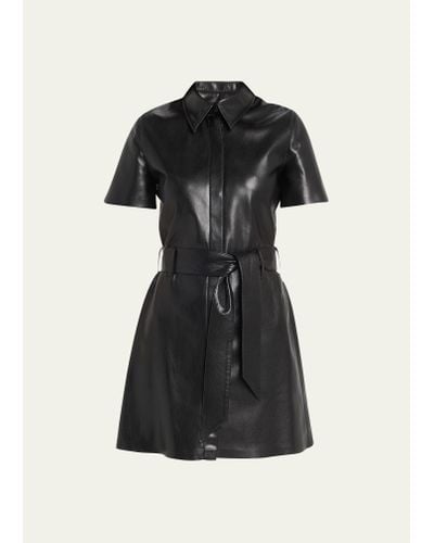 Nanushka Halli Vegan Leather Mini Shirt Dress - Black