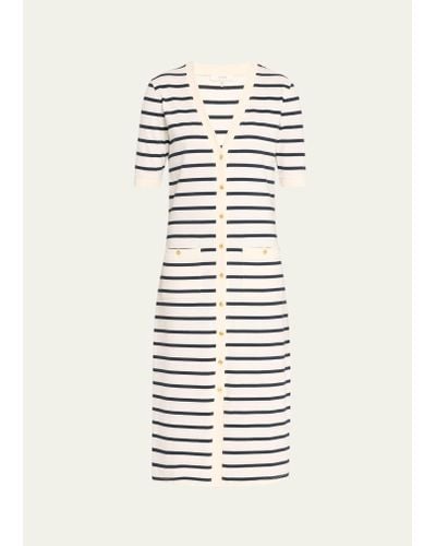 FRAME Henley Stripe Button-front Dress - White