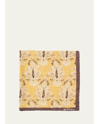 Kiton Silk Floral Pocket Square - Metallic