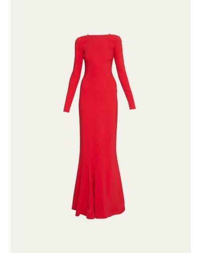 Givenchy Long Sleeve Gown W/ Chain Detail - Red