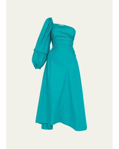 Ulla Johnson Fiorella One-shoulder Pintuck Midi Dress - Blue