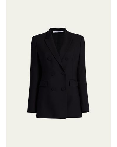 Another Tomorrow Wool Double-breasted Blazer Jacket - Black
