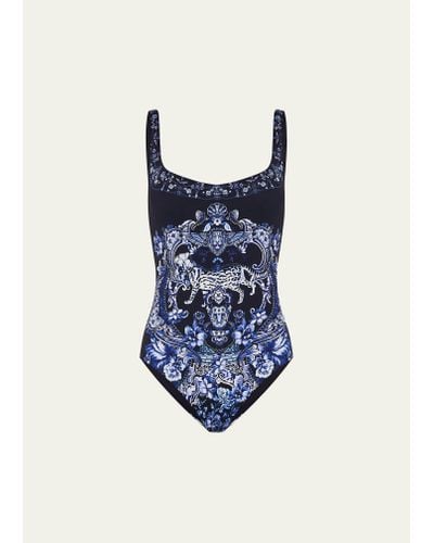 Camilla Delft Dynasty Crystal Underwire Square-neck One-piece Swimsuit - Blue