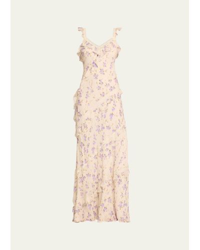 LoveShackFancy Radiance Tiered Ruffle Floral Lace Maxi Dress - Natural