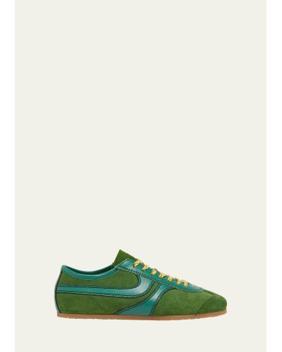 Dries Van Noten Mixed Leather Retro Runner Sneakers - Green