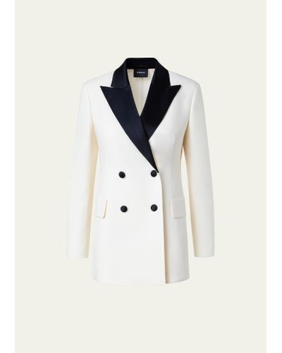 Akris Double-face Wool Tuxedo Jacket With Contrast Satin Lapel - Natural