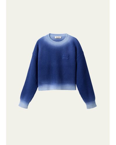 Miu Miu Ombre Oversized Ribbed Wool Sweater - Blue