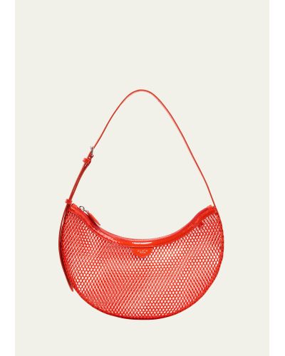Alaïa One Piece Demi Perforated Shoulder Bag In Leather And Nylon - Red