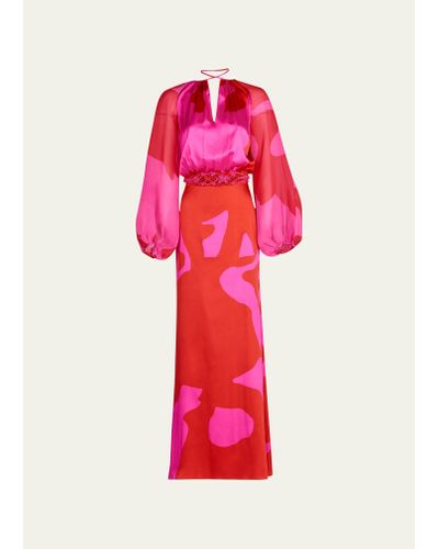 Silvia Tcherassi Messina Printed Silk Tunic Maxi Dress - Red
