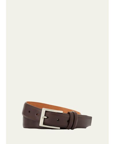 W. Kleinberg Basic Leather Belt With Interchangeable Buckles - White