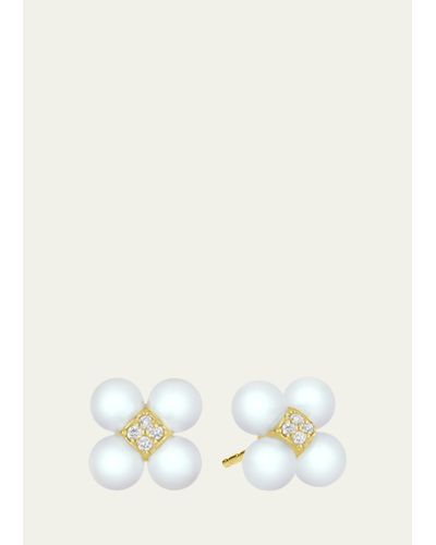 Paul Morelli Yellow Gold Sequence Stud Earrings With Pearls And Diamonds - White