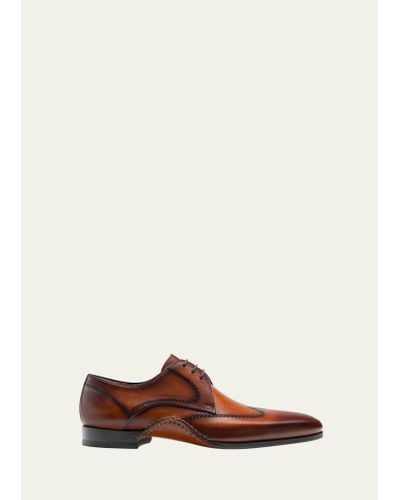 Magnanni Nacio Leather Wingtip Derby Shoes - Brown