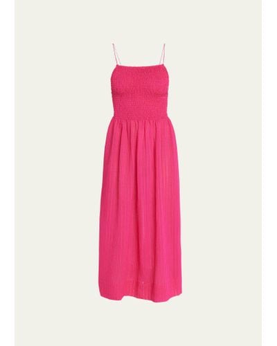 Three Graces London Everleigh Striped Smocked Midi Dress - Pink