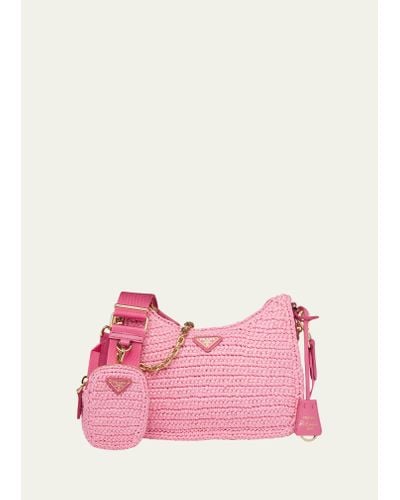 Prada Re-edition 2005 Raffia Chain Shoulder Bag - Pink