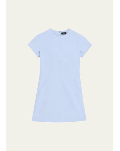 Theory Dolman-sleeve Tweed Canvas Mini Dress - Blue