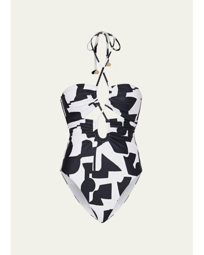 Milly Cabana Modern Geo Print Looped Cutout One-piece Swimsuit - White